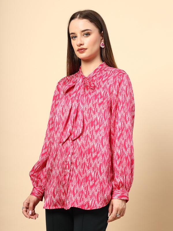 Gipsy Fuchsia Top With Shine Button And Collar Tie