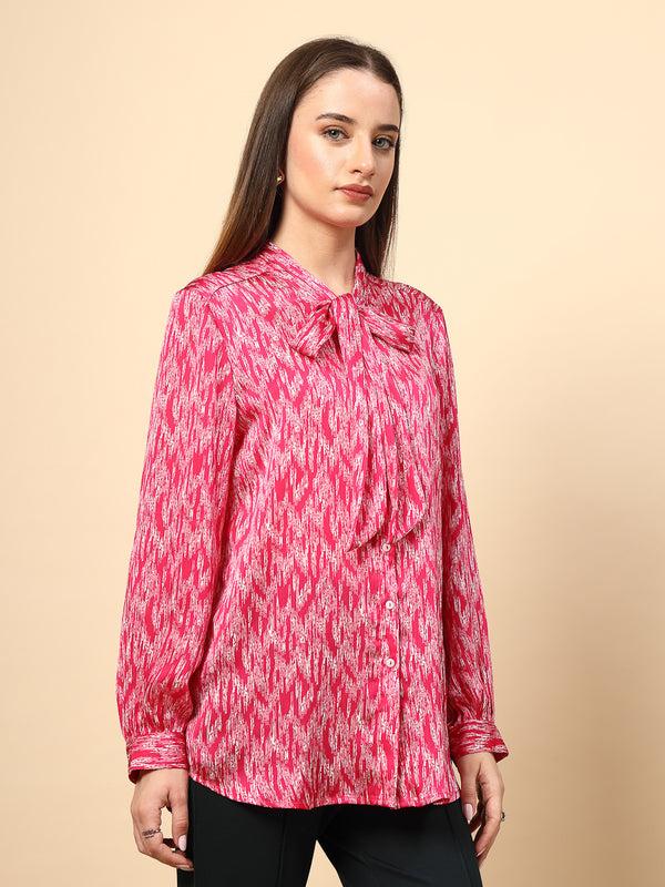 Gipsy Fuchsia Top With Shine Button And Collar Tie