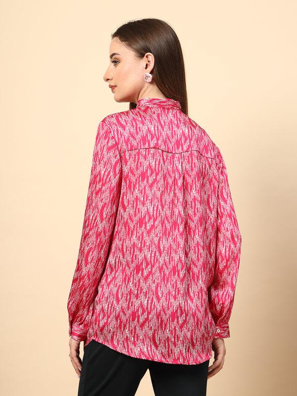 Gipsy Fuchsia Top With Shine Button And Collar Tie