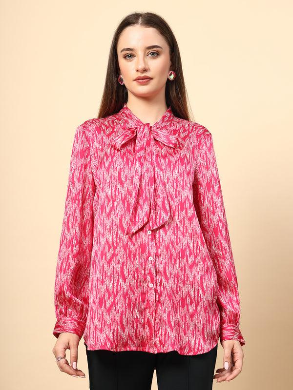 gipsy Fuchsia Top with Shine Button and Collar Tie