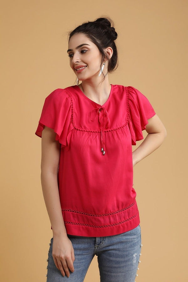 Gipsy Fuschia Ruffle Sleeves Top Fuschia