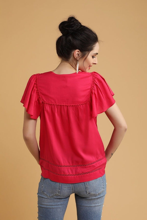Gipsy Fuschia Ruffle Sleeves Top Fuschia