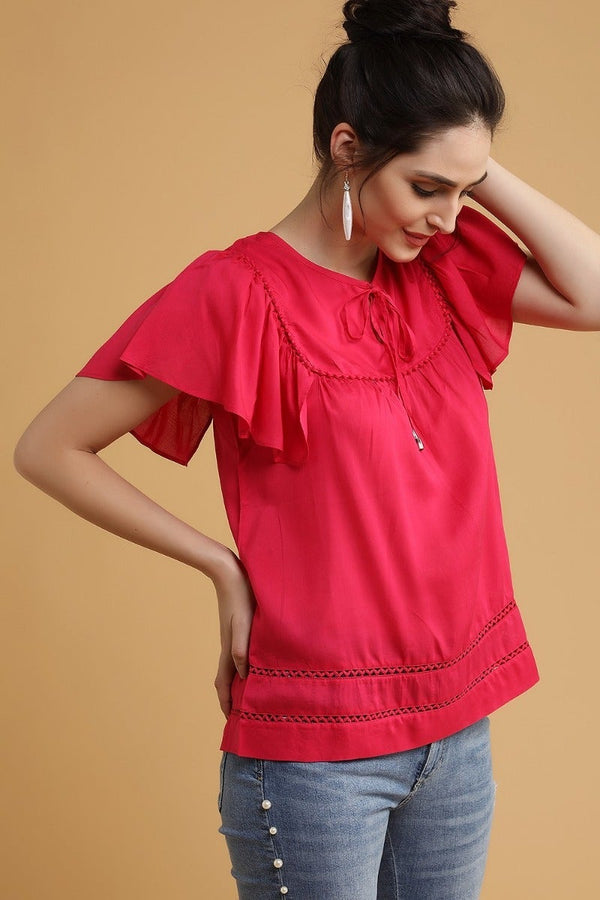 gipsy Fuschia Ruffle sleeves Top Fuschia