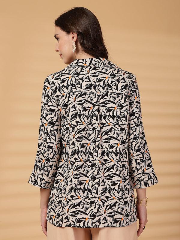 Gipsy Gipsy Beige & Black Printed Rayon Tunic