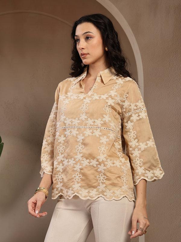 Gipsy Gipsy Beige Embroidered Cotton Tunic