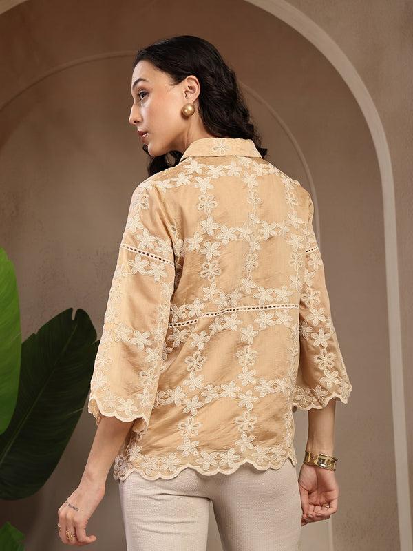 Gipsy Gipsy Beige Embroidered Cotton Tunic
