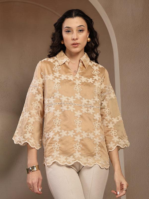 gipsy Gipsy Beige Embroidered Cotton Tunic