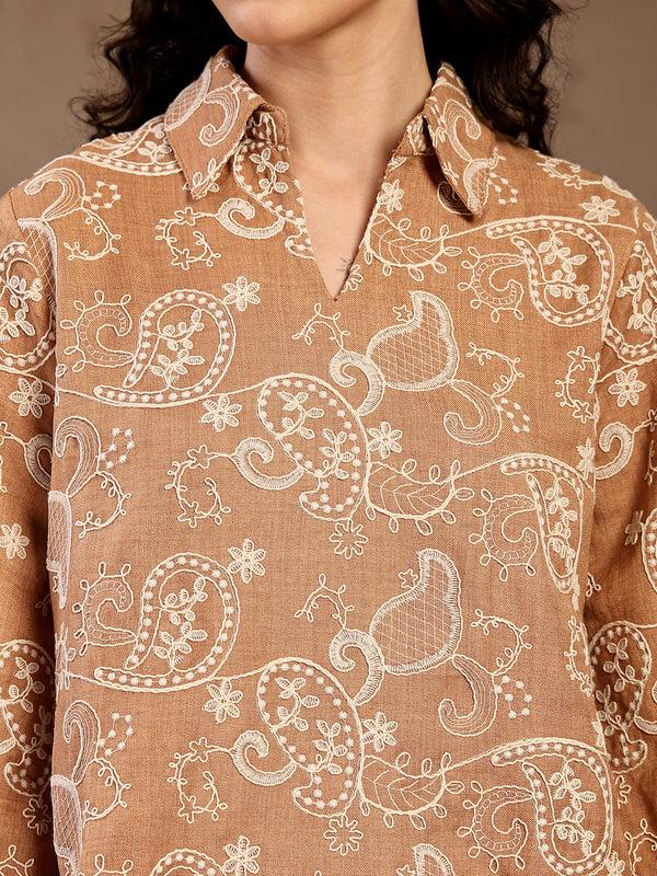 Gipsy Gipsy Beige Embroidered Rayon Tunic