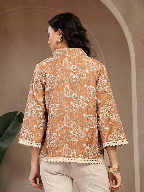 Gipsy Gipsy Beige Embroidered Rayon Tunic