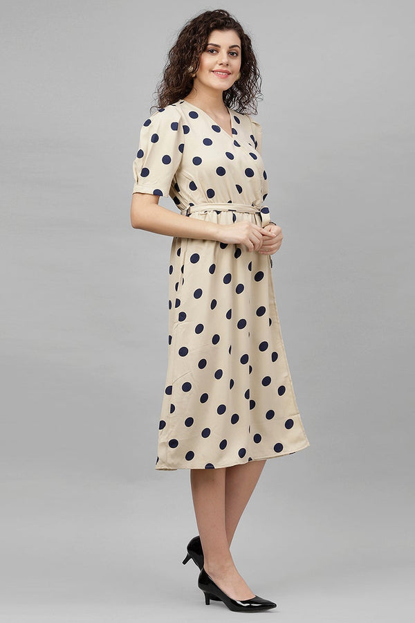 Gipsy Gipsy Beige Polka Dots Polyester Dress Beige