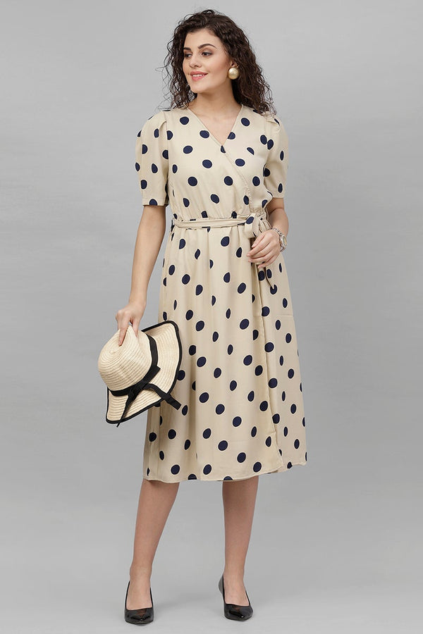 Gipsy Gipsy Beige Polka Dots Polyester Dress Beige