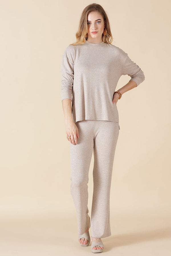 Gipsy Gipsy Beige Poly Knit Co-Ord Top Beige