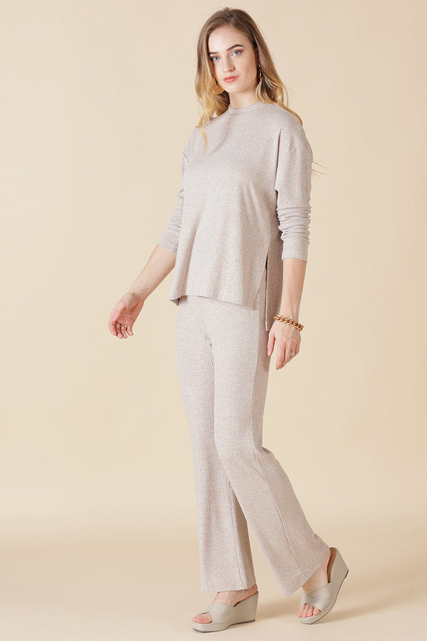 Gipsy Gipsy Beige Poly Knit Co-Ord Top Beige