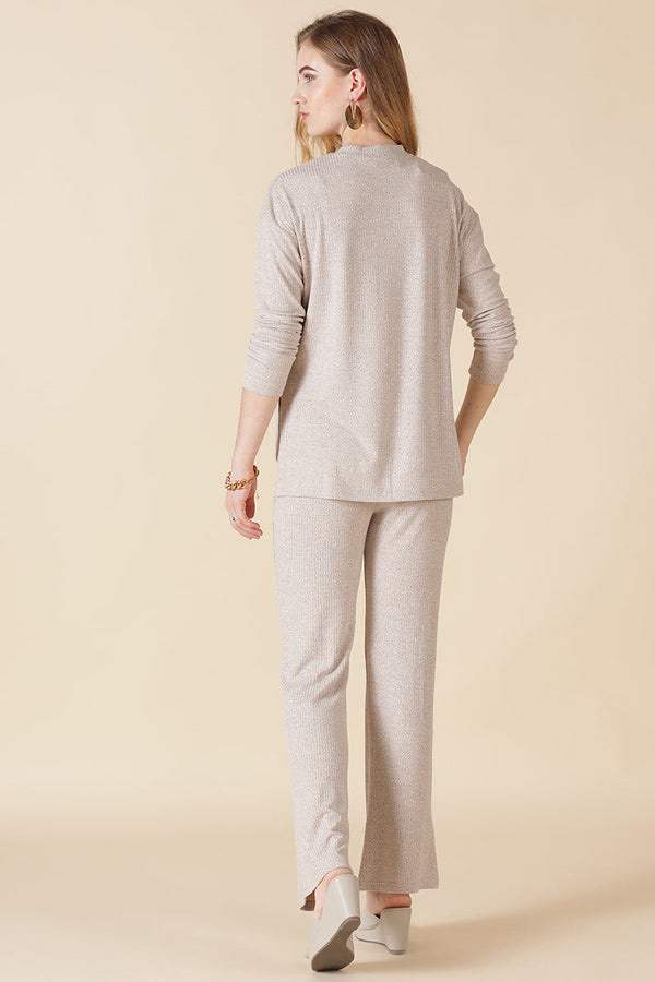 Gipsy Gipsy Beige Poly Knit Co-Ord Top Beige