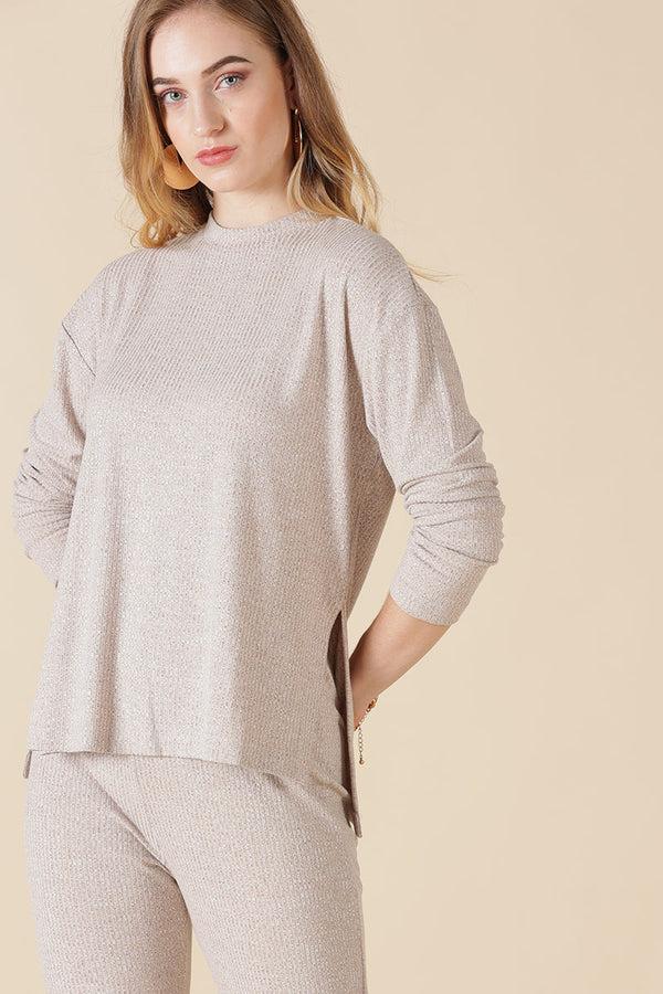 gipsy Gipsy Beige Poly Knit Co-Ord Top Beige