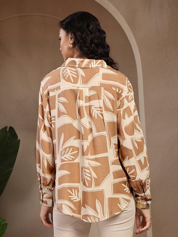 Gipsy Gipsy Beige Printed Rayon Shirt Beige