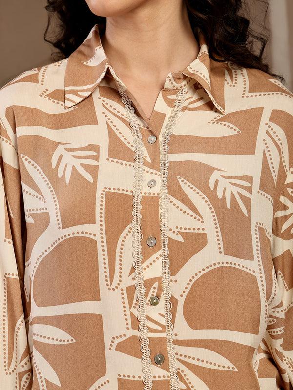 Gipsy Gipsy Beige Printed Rayon Shirt Beige