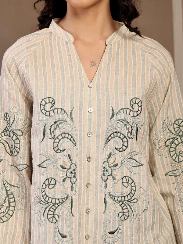 Gipsy Gipsy Beige Solid Cotton Tunic Beige