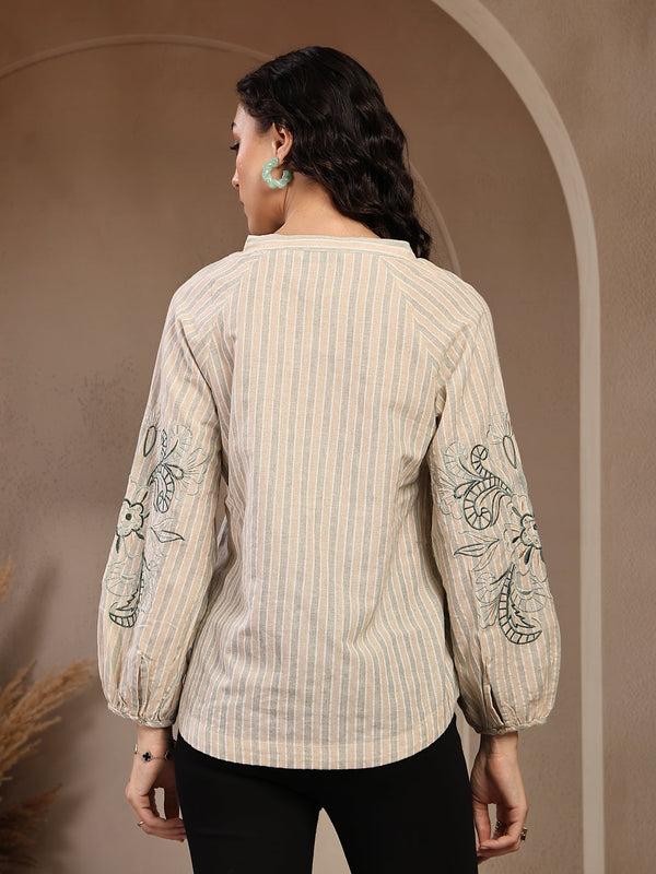 Gipsy Gipsy Beige Solid Cotton Tunic Beige