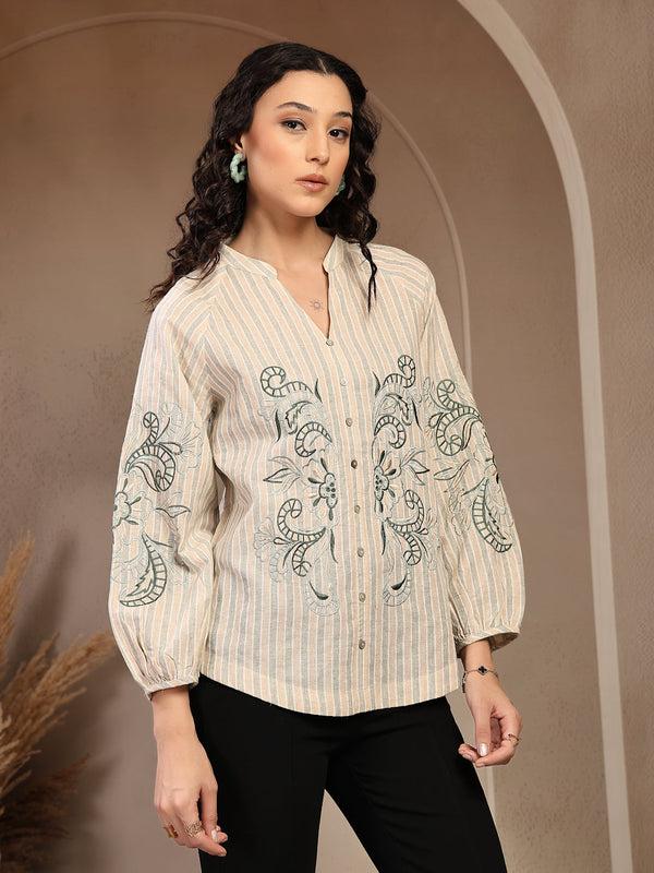 Gipsy Gipsy Beige Solid Cotton Tunic Beige