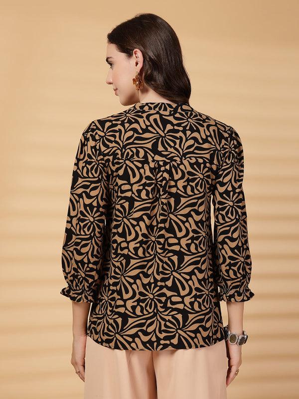 Gipsy Gipsy Black & Beige Printed Rayon Tunic