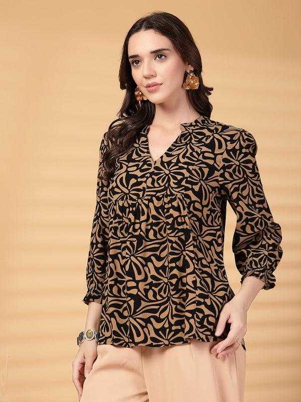 Gipsy Gipsy Black & Beige Printed Rayon Tunic