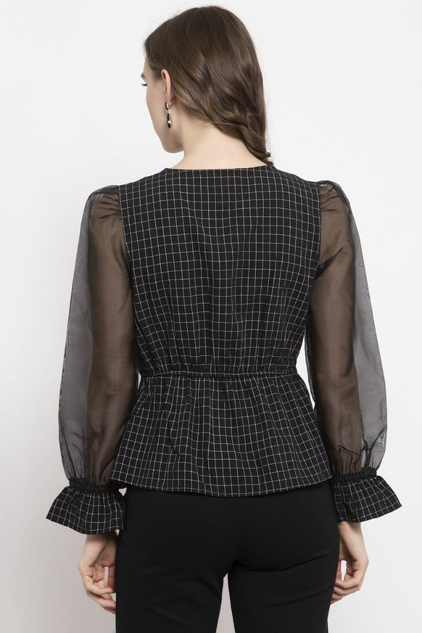 Gipsy Gipsy Black Checked Cotton Net Top Black