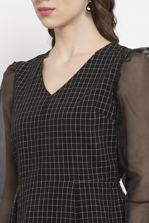 Gipsy Gipsy Black Checked Cotton Net Top Black