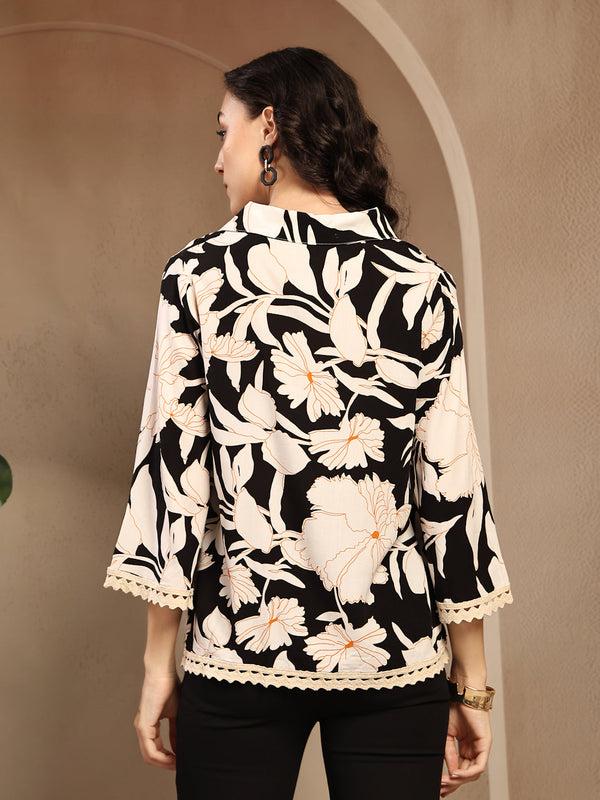 Gipsy Gipsy Black Embroidered Rayon Tunic