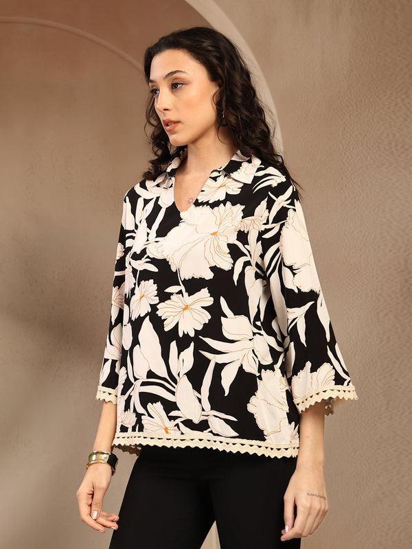 Gipsy Gipsy Black Embroidered Rayon Tunic