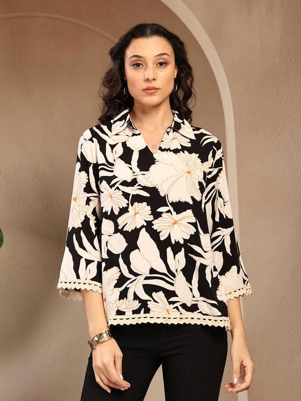 gipsy Gipsy Black Embroidered Rayon Tunic