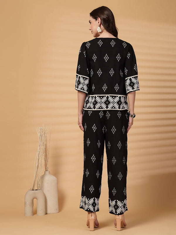 Gipsy Gipsy Black Printed Rayon Top With Pants