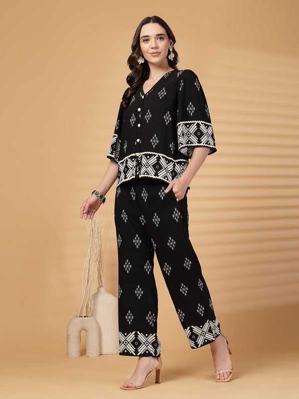 Gipsy Gipsy Black Printed Rayon Top With Pants