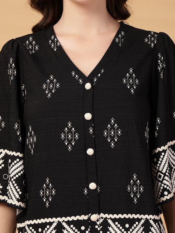 Gipsy Gipsy Black Printed Rayon Top With Pants