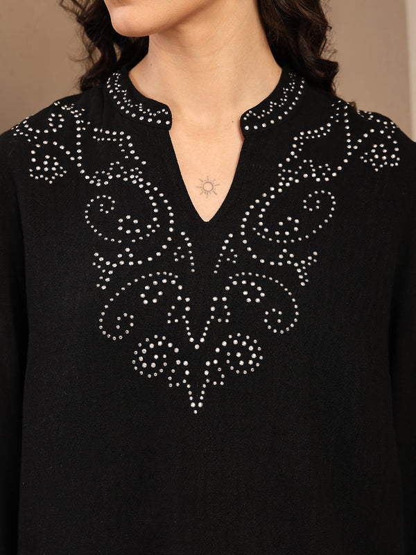 Gipsy Gipsy Black Solid Linen Tunic Black