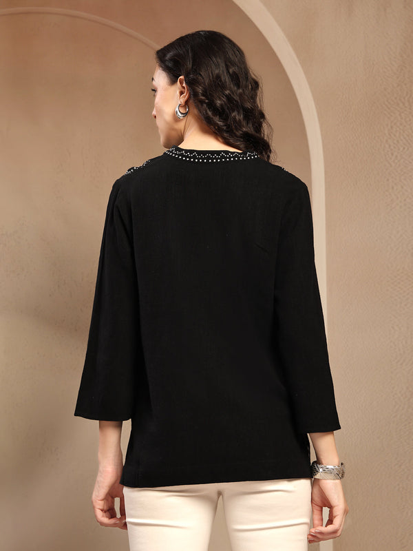 Gipsy Gipsy Black Solid Linen Tunic Black