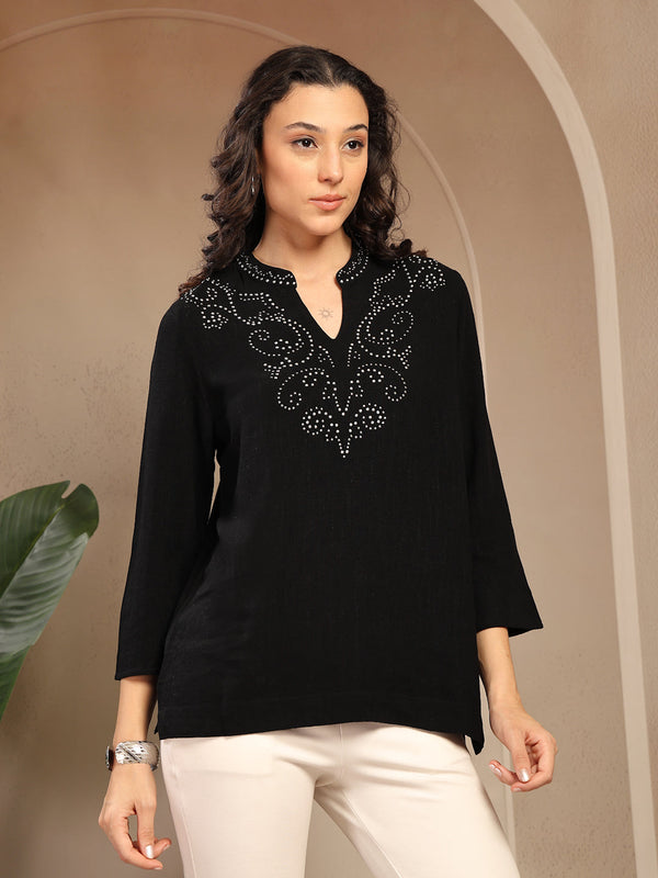 Gipsy Gipsy Black Solid Linen Tunic Black
