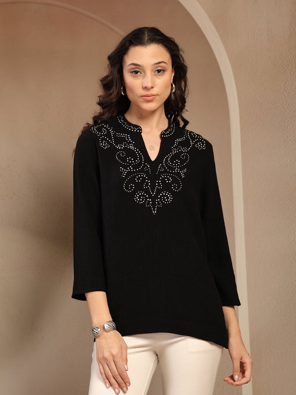 gipsy Gipsy Black Solid Linen Tunic Black