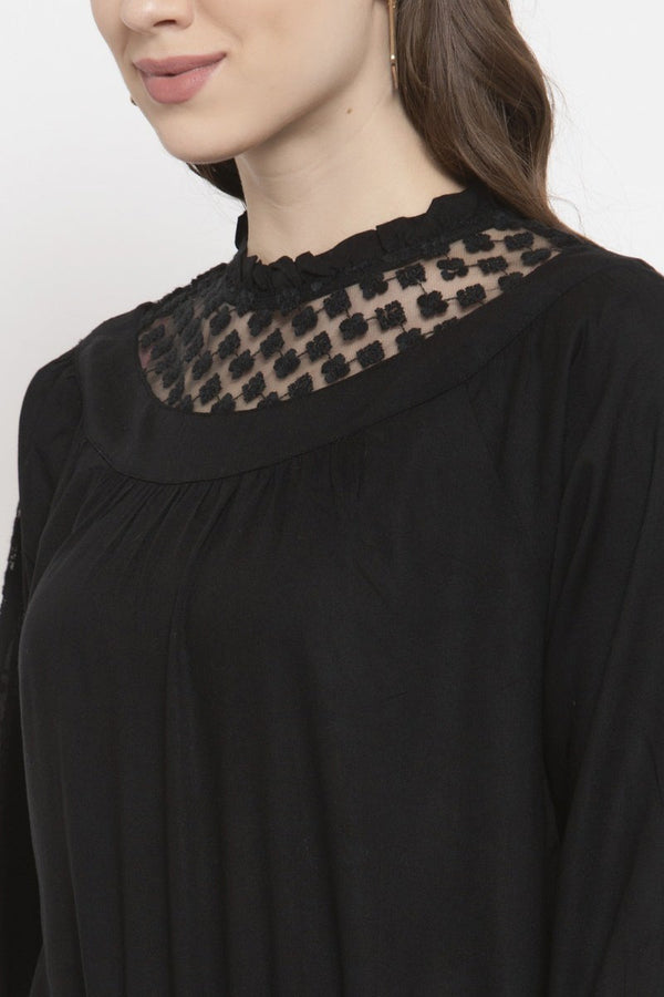 Gipsy Gipsy Black Solid Rayon Net Top Black
