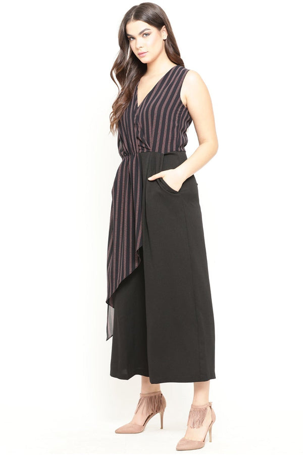 Gipsy Gipsy Black Striped Georgette Jumpsuit Black