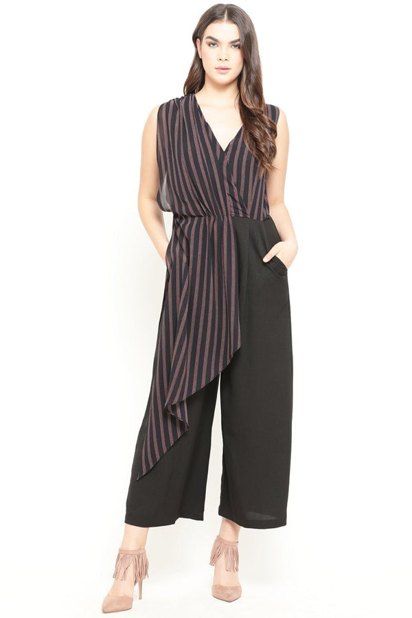gipsy Gipsy Black Striped Georgette Jumpsuit Black