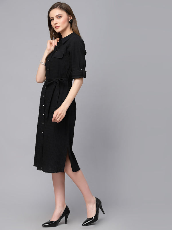 Gipsy Gipsy Black Textured Cotton Dress Black