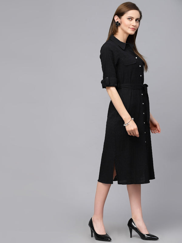 Gipsy Gipsy Black Textured Cotton Dress Black