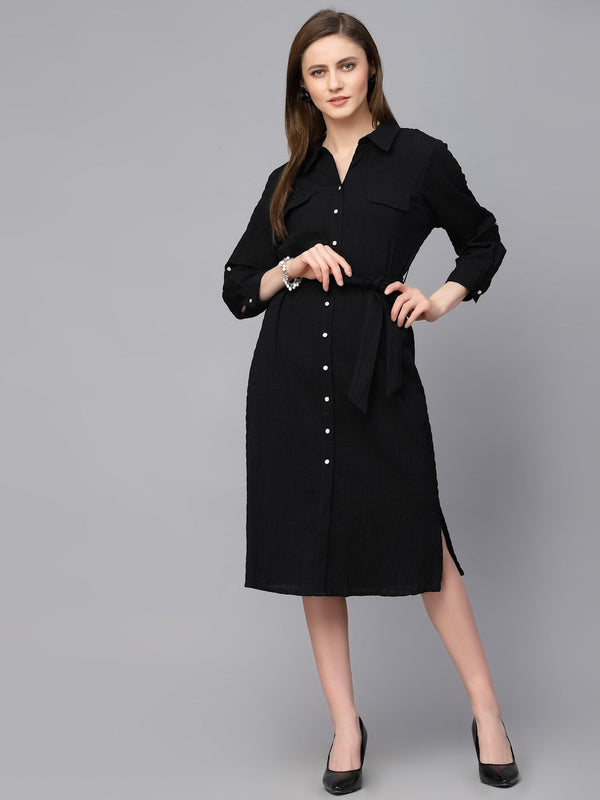 gipsy Gipsy Black Textured Cotton Dress Black