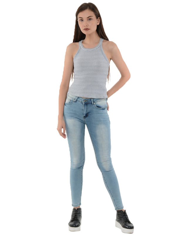 gipsy Gipsy Blue Casual Cotton Pant Blue