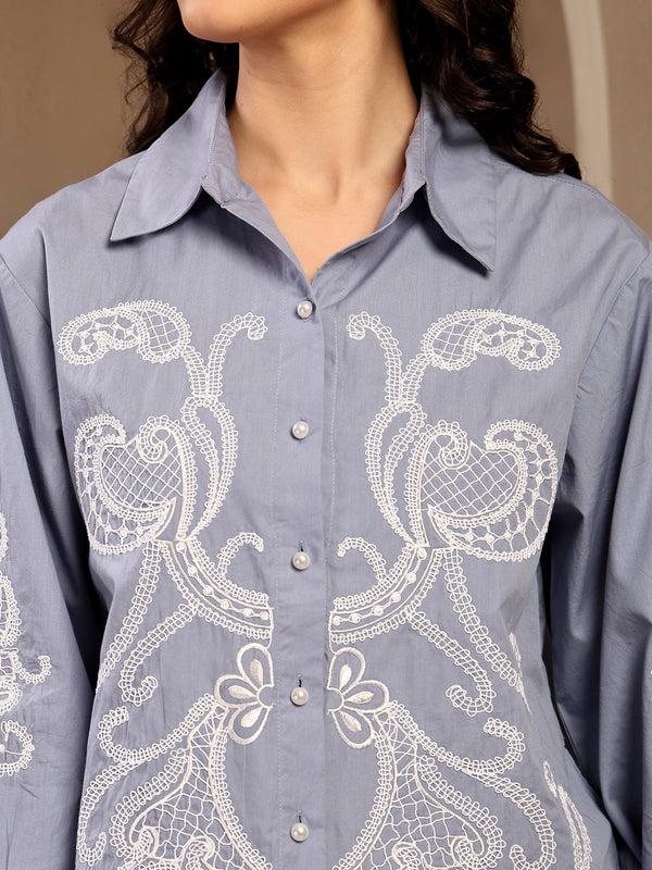 Gipsy Gipsy Blue Embroidered Cotton Shirt