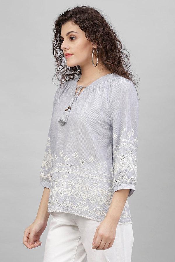 Gipsy Gipsy Blue Emproidered Cotton Tunic Blue
