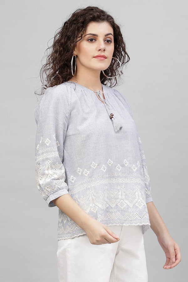 Gipsy Gipsy Blue Emproidered Cotton Tunic Blue