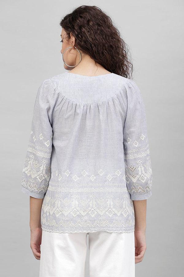 Gipsy Gipsy Blue Emproidered Cotton Tunic Blue