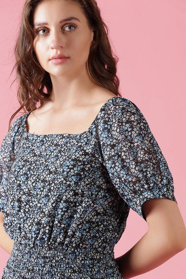 Gipsy Gipsy Blue Georgette Crop Blue